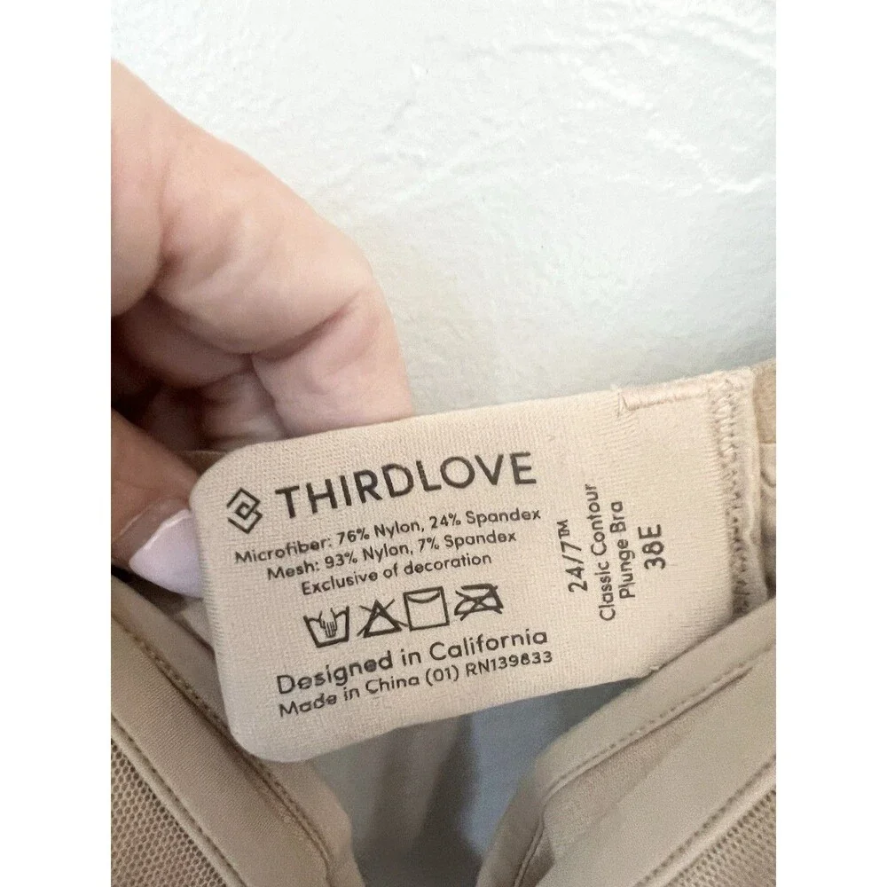ThirdLove 24/7 Classic Uplift Plunge Bra Women 38E Taupe Mesh Underwire Nude